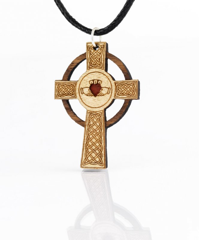 Holz-Schmuckanhänger Celtic Claddagh Cross 